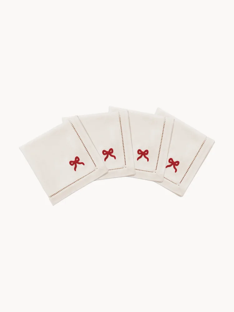 Pick a Poppy Салфетки сервировочные хлопковые Bow с вышивкой, 4 шт, Ш 45 × Д 45 см, Приглушённый белый