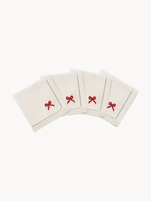 Pick a Poppy Салфетки сервировочные хлопковые Bow с вышивкой, 4 шт, Ш 45 × Д 45 см, Приглушённый белый
