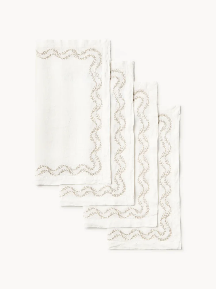 Westwing Collection Салфетки сервировочные льняные Ivy с вышивкой, 4 шт, арт. S65775