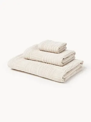 Westwing Collection Комплект велюровых полотенец Petra с геометрическим узором, 3 предм. (гостевое полотенце, полотенце для рук, банное полотенце), Светлый бежевый
