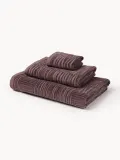 Westwing Collection Комплект велюровых полотенец Petra с геометрическим узором, 3 предм. (гостевое полотенце, полотенце для рук, банное полотенце), Тёмный фиолетовый — фото 1