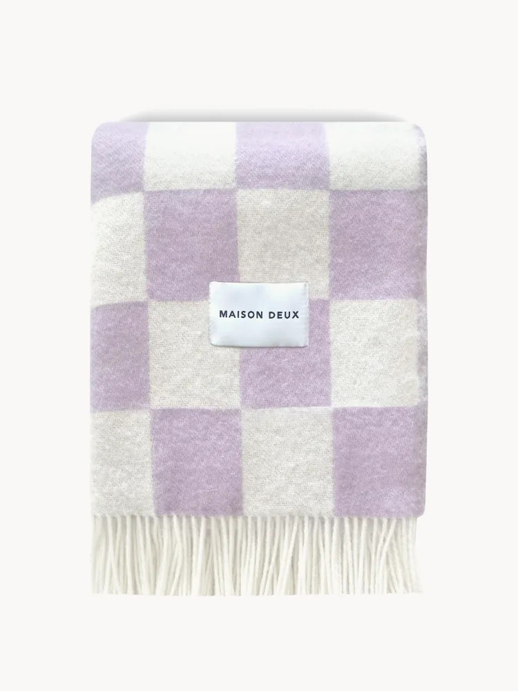 Maison Deux Плед Checkerboard шерстяной, Ш 130 × Д 200 см, Белый