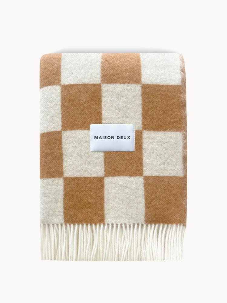 Maison Deux Плед Checkerboard шерстяной, Белый