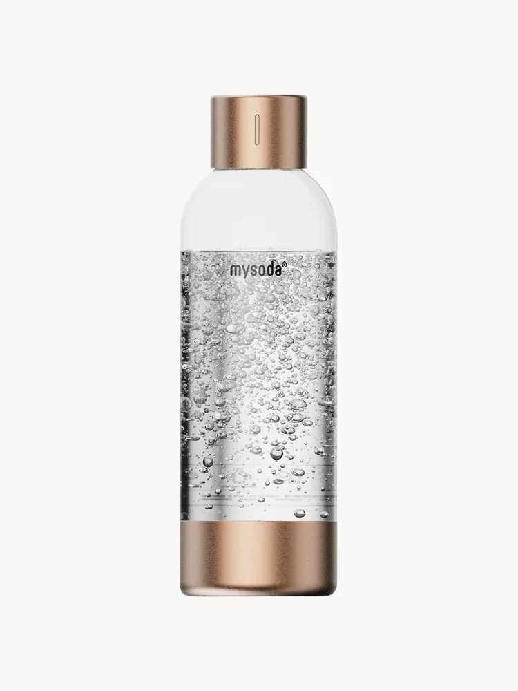 Mysoda Бутылка для воды Premium для сифона из пластика без BPA, 1 л, высота 27 см, прозрачная с медным