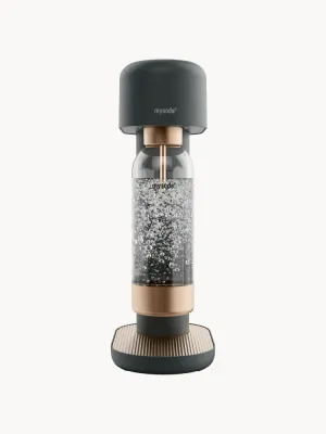 Mysoda Сифон для газирования воды Ruby 2 с бутылкой 1 л, алюминиевый корпус, высота 41 см, чёрный с золотистым