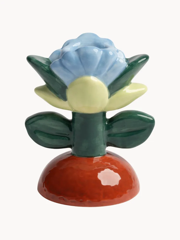 Подсвечник &klevering Blume расписной, Ø 8 × В 10 см, Светлый синий