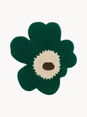 Marimekko Коврик для ванной Unikko в форме цветка тёмно-зелёный с бежевым