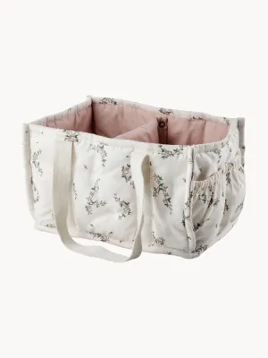 Sebra Корзина для хранения детских вещей Diaper Caddy из хлопка ручной работы, 25х18х15 см, молочно-белая с розовым и зелёным