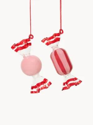 Broste Copenhagen Набор ёлочных украшений Candy в форме конфет из стекла, 2 шт, молочно-белый, красный и светло-розовый