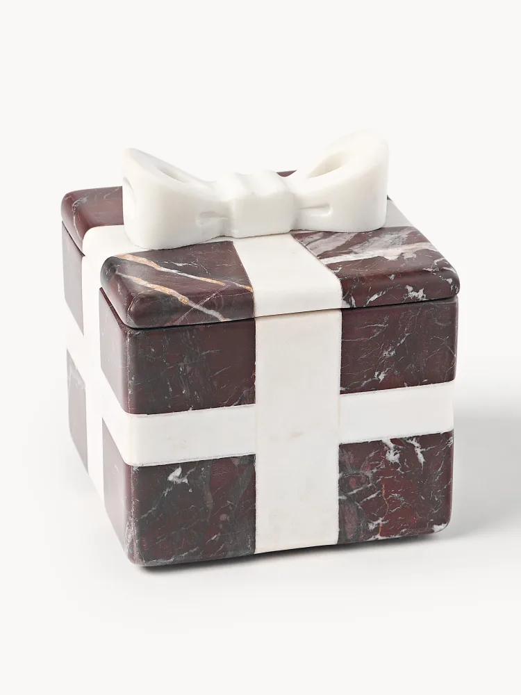 Westwing Collection Шкатулка Cutemas из мрамора, 12 x 12 x 13 см, бордовая, белый мрамор