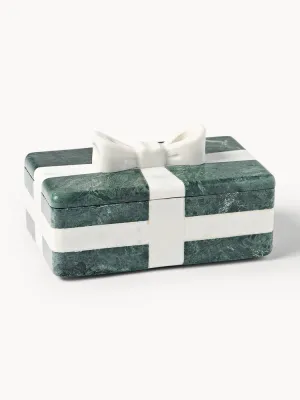 Westwing Collection Шкатулка Cutemas из мрамора, 19 x 12 x 10 см, тёмно-зелёная, белый мрамор