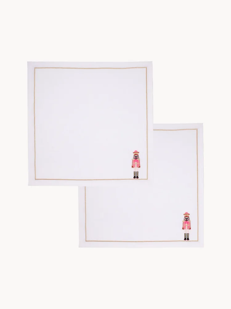Vondels Салфетка сервировочная Nutcracker с вышивкой, набор 2 шт, 45х45 см, белая с розовым и золотистым