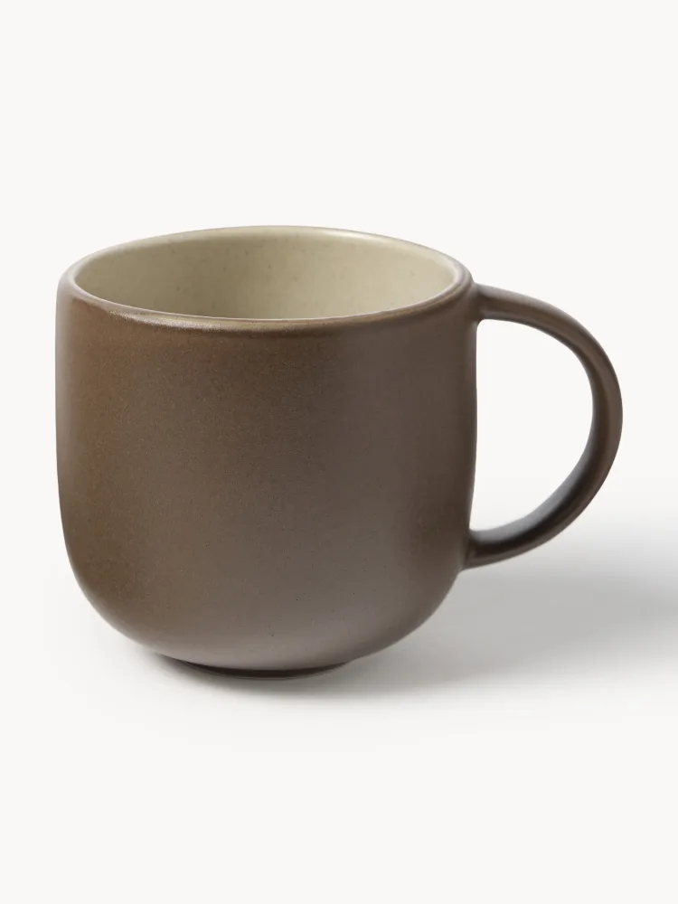 Westwing Collection Набор кружек Ginger из каменной керамики, 4 предмета, диаметр 9 см, 350 мл, снаружи тёмно-коричневый матовый