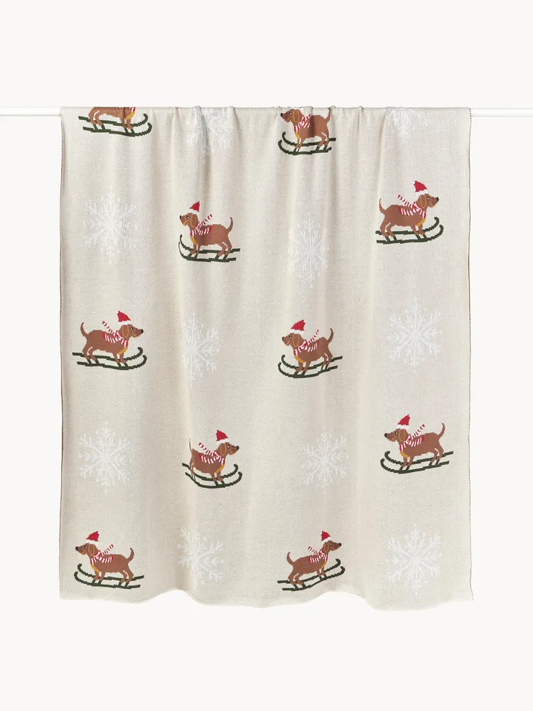 Westwing Collection Плед из хлопка с зимним мотивом Buddy, светло-бежевый