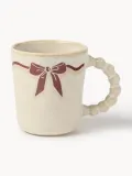Westwing Collection Набор кружек Loops из каменной керамики, 4 предмета, светло-бежевый с бордовым декором — фото 1