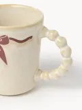 Westwing Collection Набор кружек Loops из каменной керамики, 4 предмета, светло-бежевый с бордовым декором — фото 2