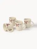Westwing Collection Набор кружек Loops из каменной керамики, 4 предмета, светло-бежевый с бордовым декором — фото 3