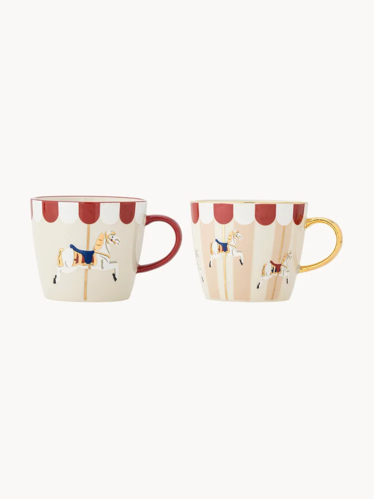 Bloomingville Набор кружек Merry-Go-Round из каменной керамики с ручной росписью, 2 предмета