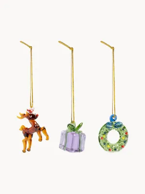 &klevering Ёлочное украшение Merry, подарок и олень, высота 2–4 см, оранжевый, зелёный