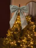 Westwing Collection Украшение новогоднее Ottavia в виде банта, 25 х 43 см, молочно-белое с тёмно-зелёными полосками — фото 3