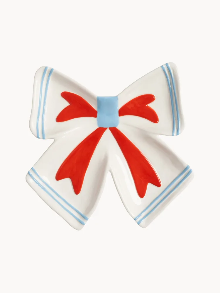 &klevering Блюдо Ribbon из доломита, молочно-белое с красным и синим