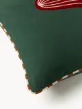 Westwing Collection Наволочка декоративная Porcini из хлопка с вышивкой в виде гриба, тёмно-зелёная с рисунком в нескольких цветах — фото 6