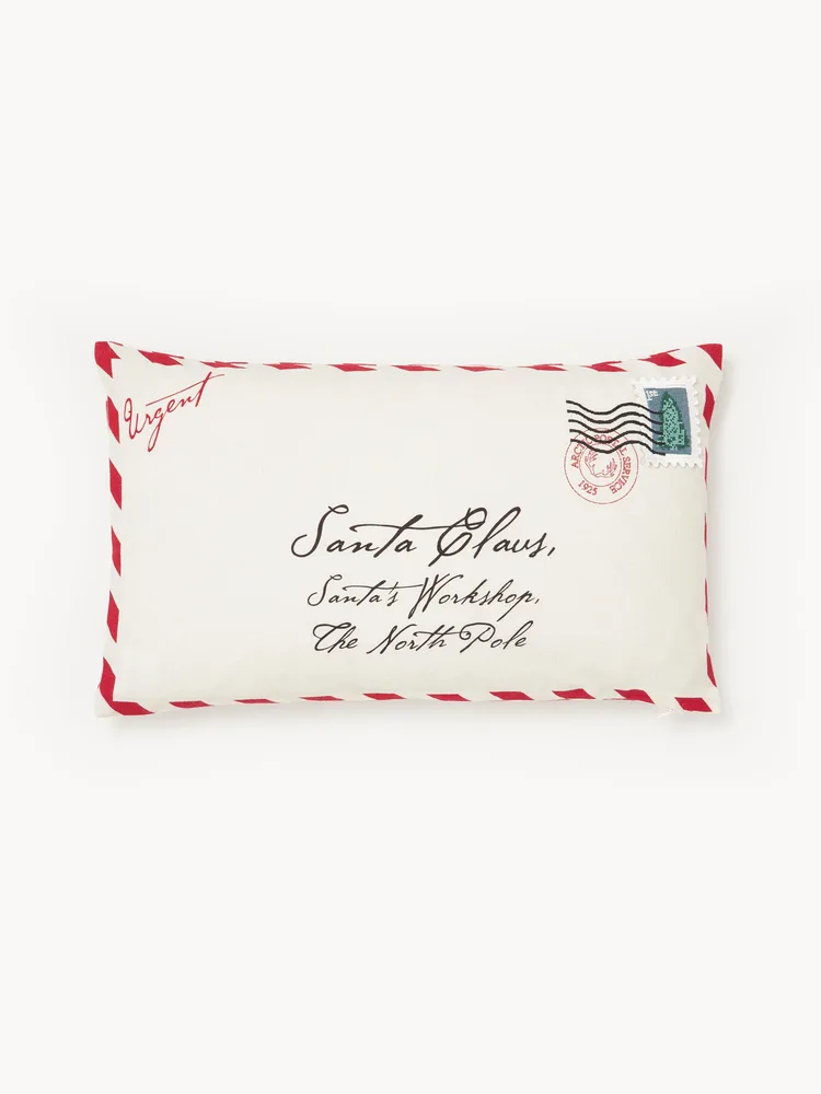 Westwing Collection Наволочка декоративная Wishes на молнии из хлопка, 30х50 см, кремово-белая с красным