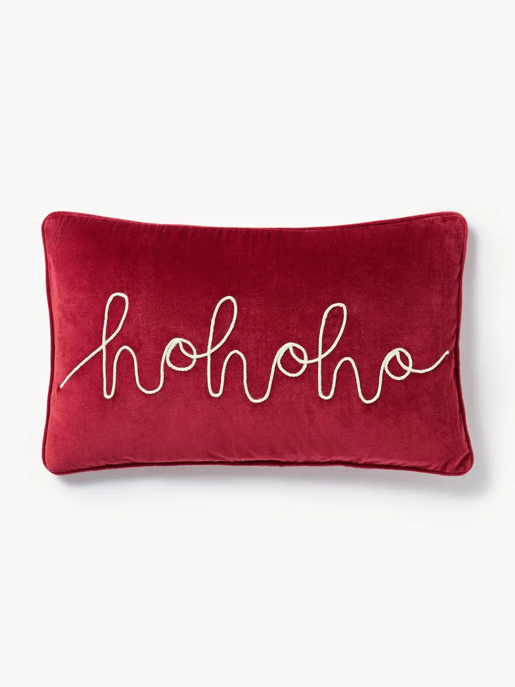 Westwing Collection Наволочка декоративная Hohoho из хлопкового бархата с вышивкой и кантом