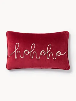 Westwing Collection Наволочка декоративная Hohoho из хлопкового бархата с вышивкой и кантом