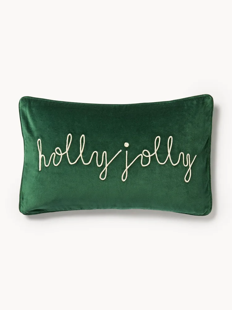 Westwing Collection Наволочка декоративная Holly Jolly из хлопкового бархата с вышивкой и кантом