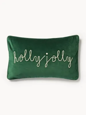 Westwing Collection Наволочка декоративная Holly Jolly из хлопкового бархата с вышивкой и кантом