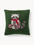 Westwing Collection Наволочка декоративная Buddy из хлопка, тёмно-зелёная с рисунком в нескольких цветах — фото 1