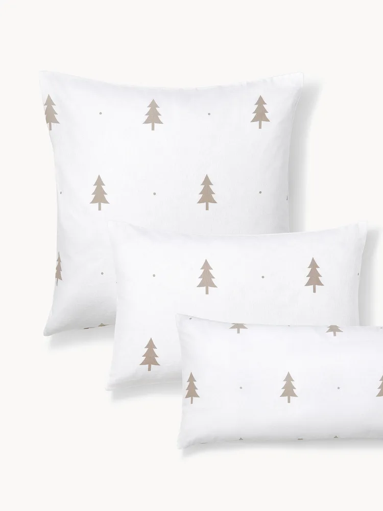 Westwing Collection Наволочка X-mas Tree из фланели, белая и бежевая