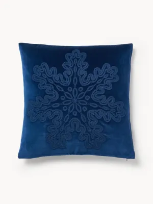 Westwing Collection Наволочка декоративная Celeste на молнии из хлопкового бархата, 60х60 см, тёмно-синяя