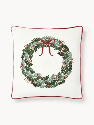 Westwing Collection Подушка декоративная Rosaline с несъёмным чехлом из хлопкового бархата, кремово-белая