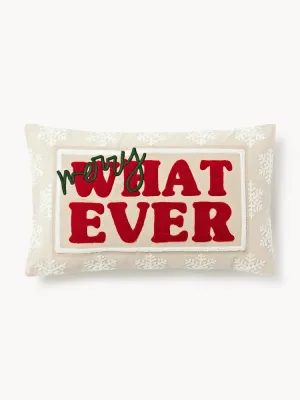 Westwing Collection Наволочка декоративная Whatever из хлопка с вышивкой, 30х50 см, красная, тёмно-зелёная и светло-бежевая