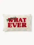 Westwing Collection Наволочка декоративная Whatever из хлопка с вышивкой, 30х50 см, красная, тёмно-зелёная и светло-бежевая — фото 1
