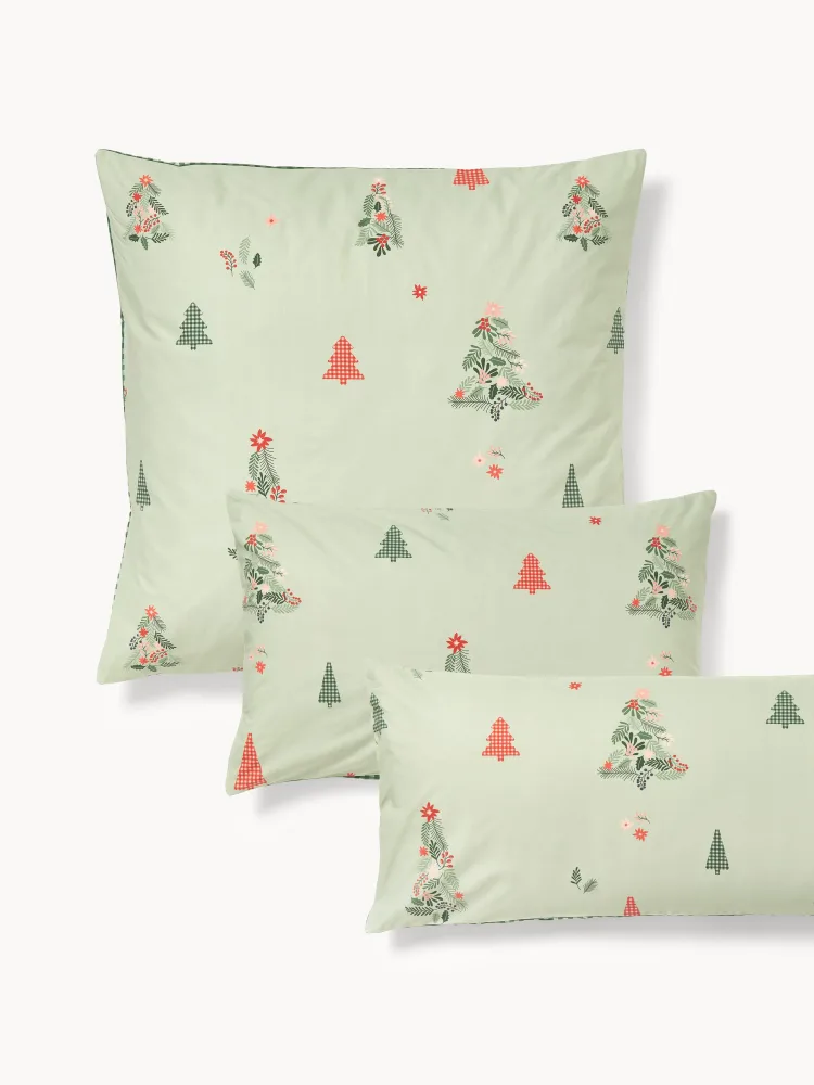 Westwing Collection Наволочка Pine, шалфейная зелёная с красным