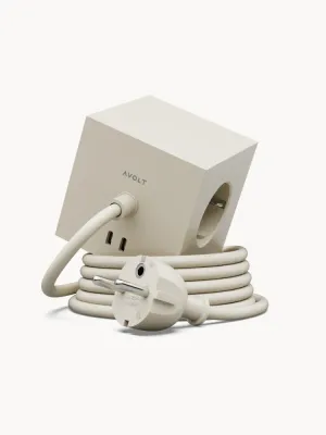 AVOLT Удлинитель Square 1 с USB-C, кабель 180 см, светло-бежевый с серебристым