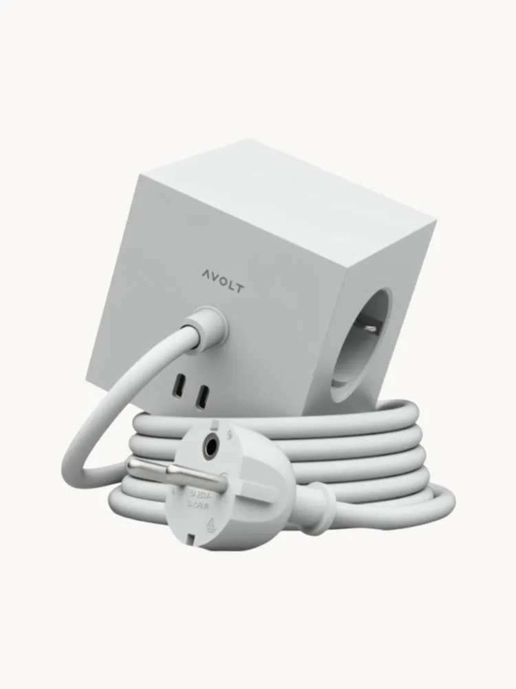 AVOLT Удлинитель Square 1 с USB-C, кабель 180 см, светло-серый
