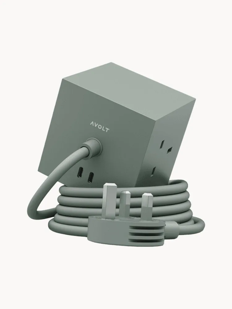 AVOLT Удлинитель Square 1 с USB-C, кабель 180 см, шалфейно-зелёный