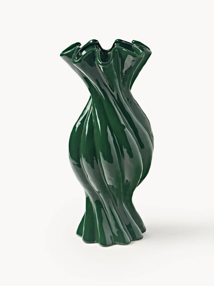 Westwing Collection Ваза Sweety из глазурованной каменной керамики, 40 см, тёмно-зелёная глянцевая