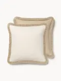 Westwing Collection Наволочка декоративная двусторонная с бахромой Viona, 50х50 см, молочно-белый, бежевый — фото 1