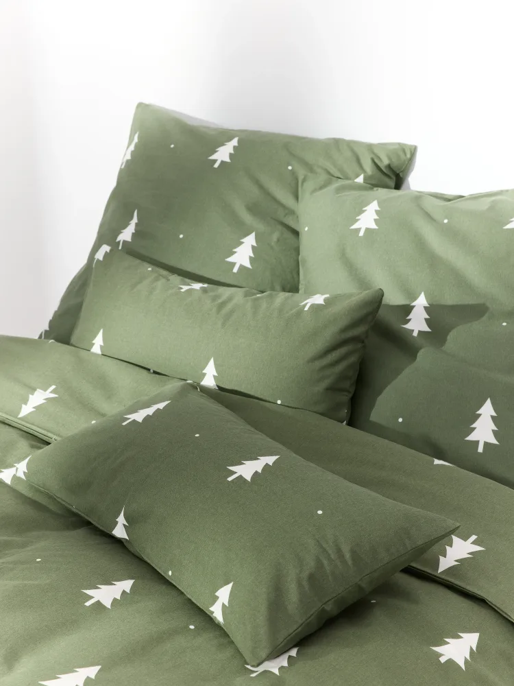 Westwing Collection Пододеяльник X-mas Tree фланелевый с рождественским узором, зелёный с белым