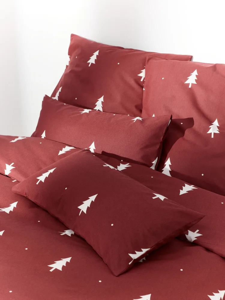Westwing Collection Пододеяльник X-mas Tree фланелевый с рождественским узором, бордовый с белым