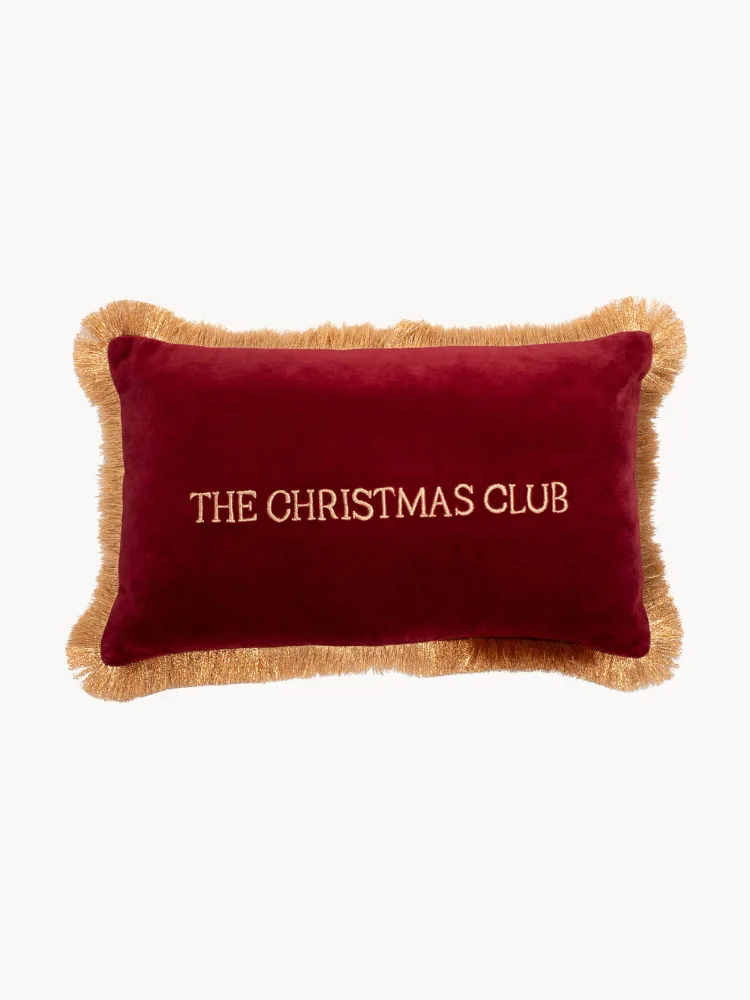 Vondels Подушка декоративная The Christmas Club из бархата с вышитой надписью