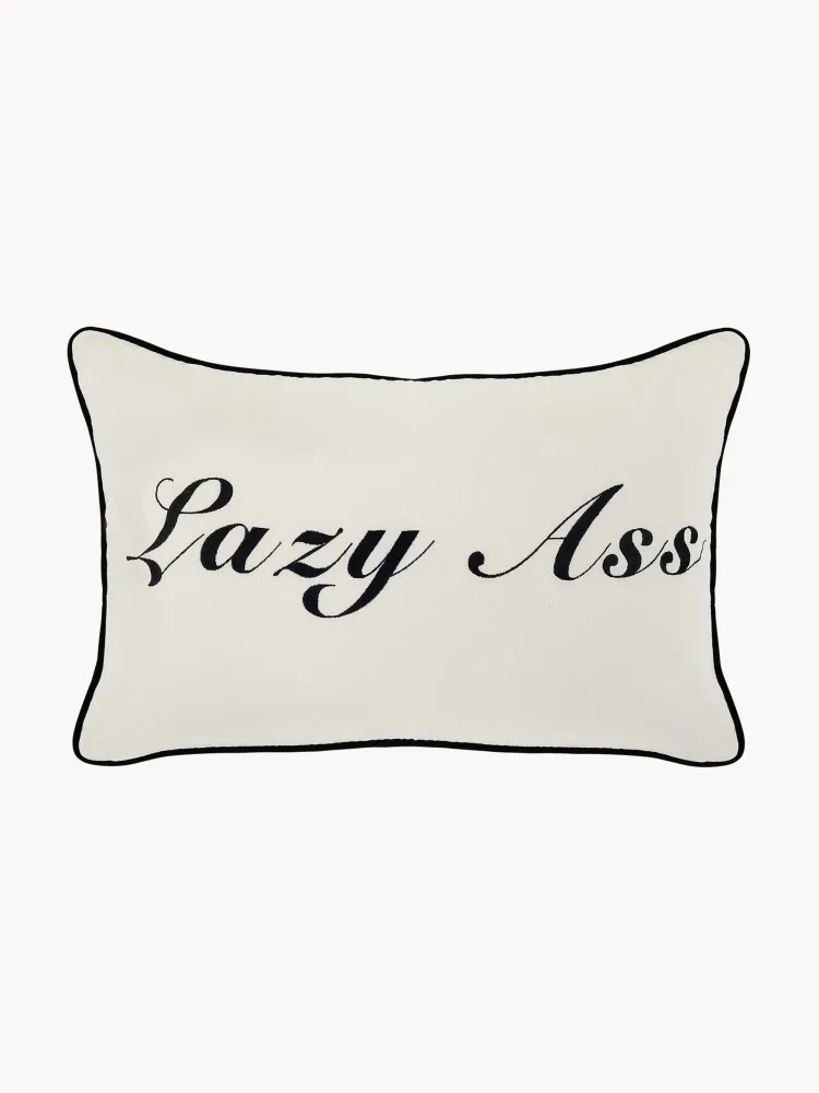 Anna + Nina Подушка декоративная Lazy Ass с вышитой надписью, 40х60 см, белая с чёрным
