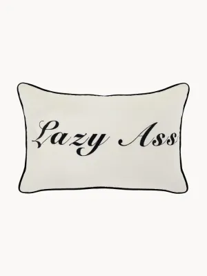 Anna + Nina Подушка декоративная Lazy Ass с вышитой надписью, 40х60 см, белая с чёрным