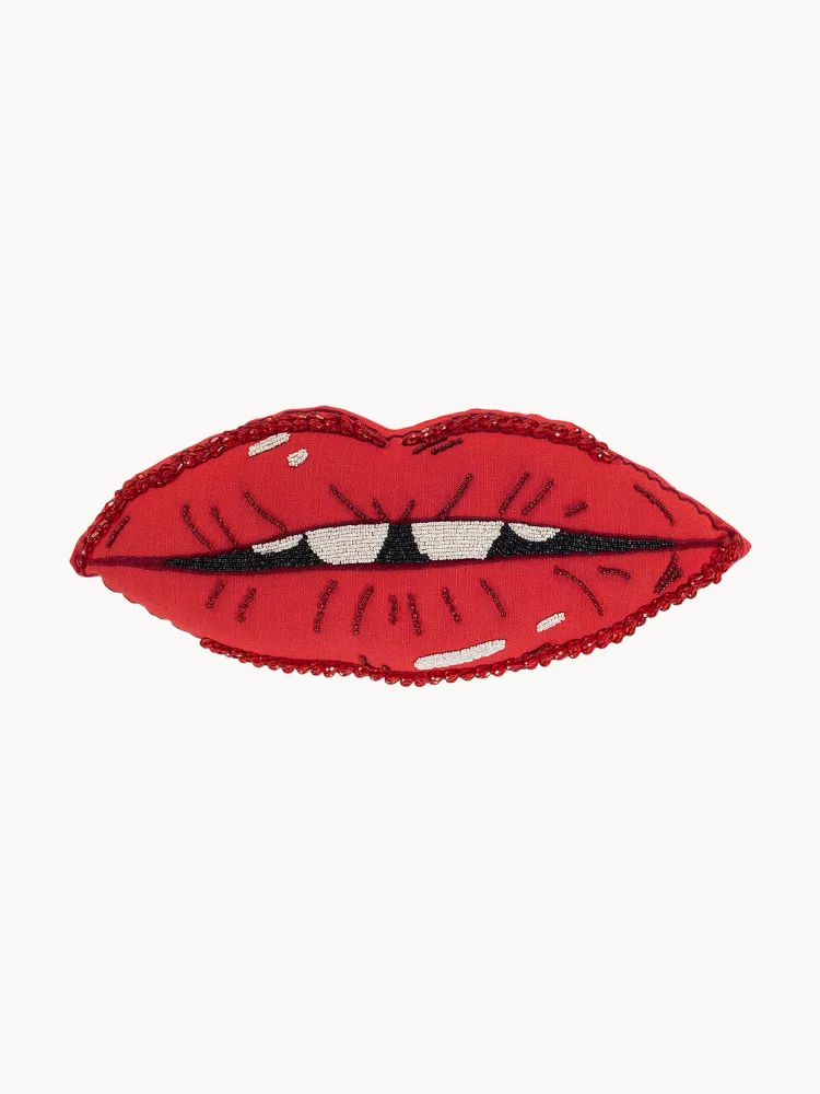 Anna + Nina Подушка декоративная Pout в форме губ, 13х37 см, красная с чёрным