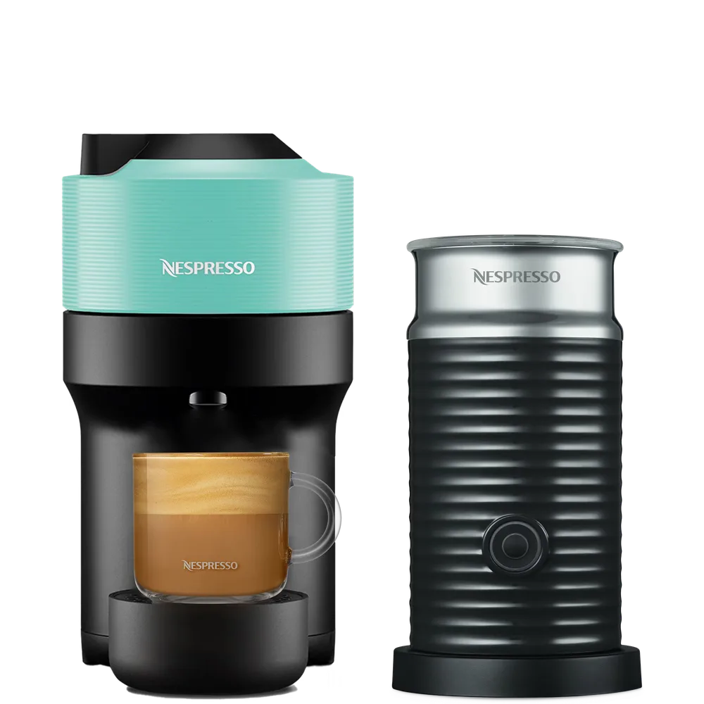 Кофемашина Nespresso Vertuo Pop мятная и Aeroccino 3